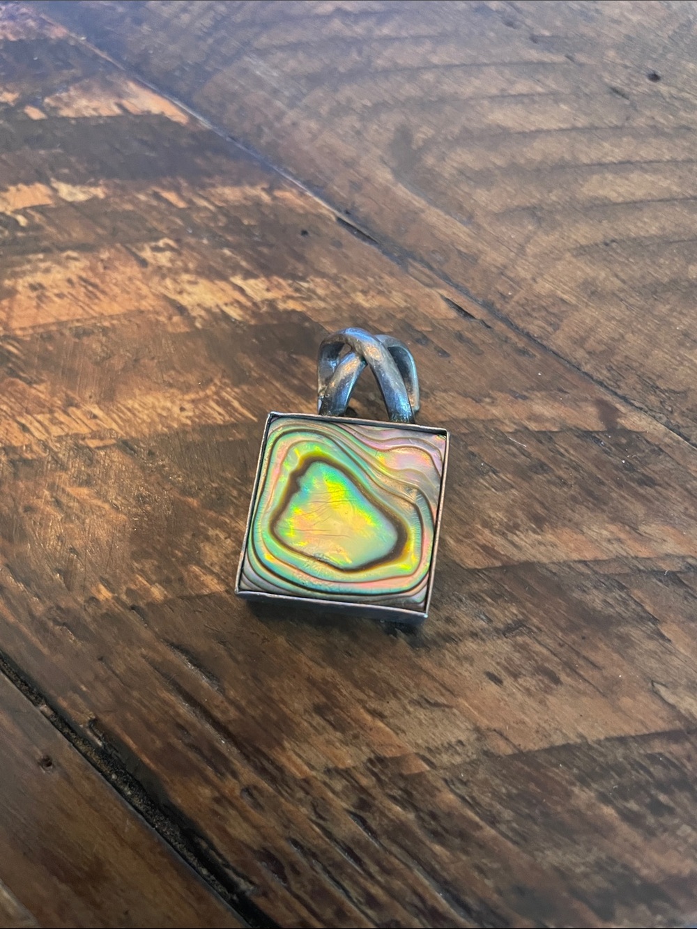 Abalone Square Pendant Necklace - Iridescent Green